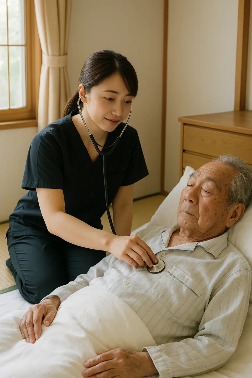 聴診する看護師